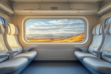 Panoramic Train Cabin with Bright Daylight View