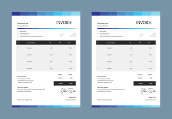 Minimal Corporate Business Invoice design template vector illustration bill form price invoice. Creative invoice template vector. business stationery design payment agreement design template