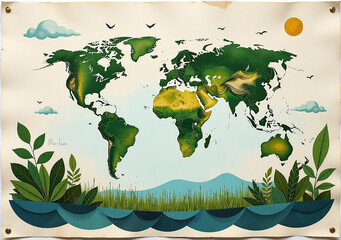 artist creates ecological artwork promoting earth care global environmental message conceptual collages banners