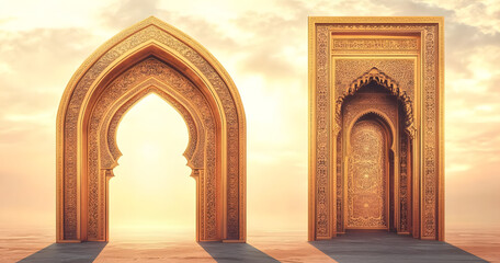 Oriental golden gate or moroccan arch