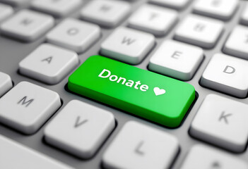 Donate Now, Green Keyboard Button, Online Donation, Giving on Keyboard, Charity Concept, Donate Key Close-up
