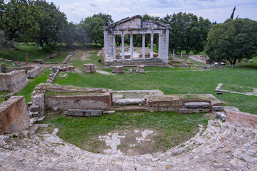 The Arc of Triumph and Bouleuterion ancient assembly hall, in Apollonia site in Albania. Apollonia offers a captivating glimpse into the rich historical past of this ancient Greek city. aerial view
