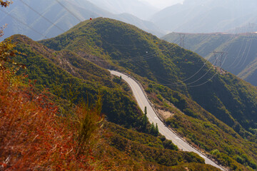 Curved Road Through Lush Hills in Angeles National Forest