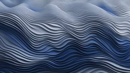 Digital abstract artwork featuring undulating blue and grey patterns resembling waves or rolling hills
