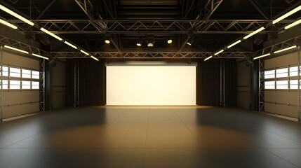 Versatile Empty Studio with Spotlights and Blank Backgrounds for Scene Setup, AR 16:9 Style Raw