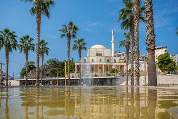 Sheshi Liria Town Square in Durres Albania . Town square with palm trees