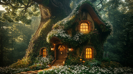 森の中にあるかわいい家