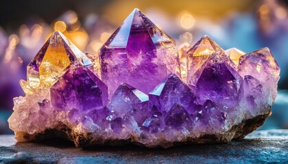 Fototapeta premium beautiful amethyst crystal cluster semi precious stone purple geode natural mineral