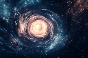 A swirling cosmic vortex leads to a bright light in space