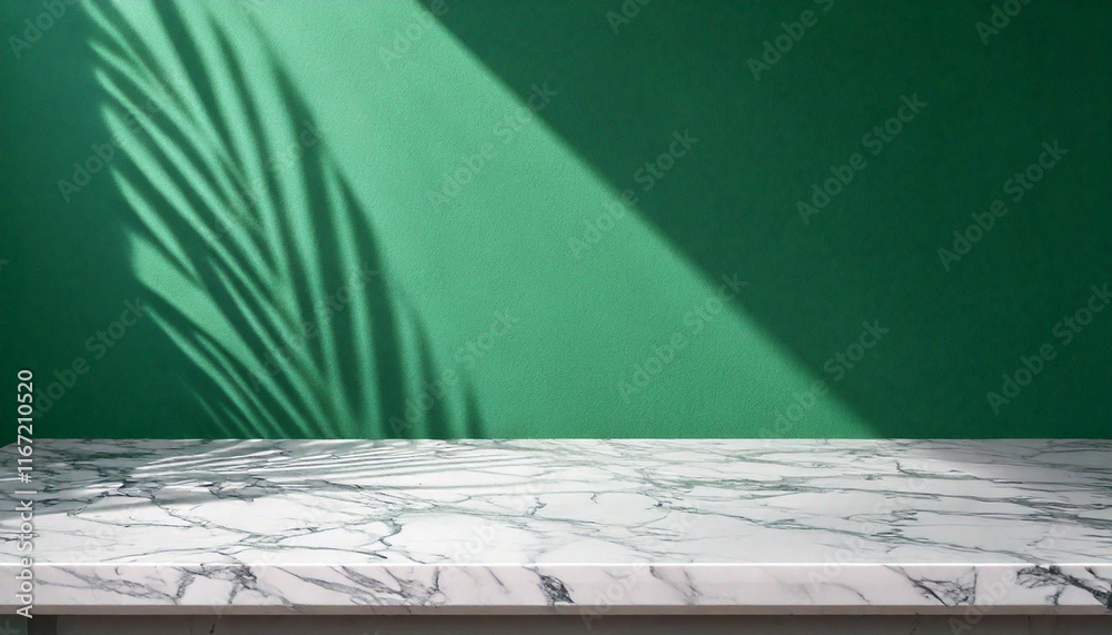 Wall mural abstract studio with green background for product presentation. empty room with window shadows, flow
