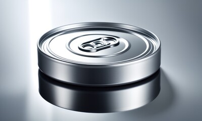 Closeup of metallic can lid on reflective surface