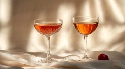 Long stemmed vintage wine glasses with dramatic shadows for New Years Eve backdrop 