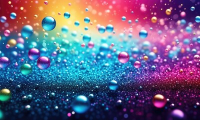 Vibrant bubble explosion over colorful rainbow background