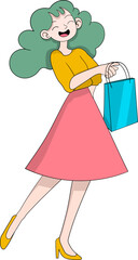 Happy Woman Shopping Illustration For Shopping Festival And Sale Promotions