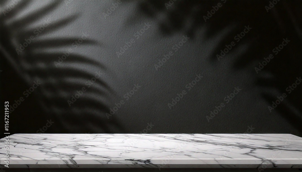 Wall mural abstract studio with black background for product presentation. empty room with window shadows, flow