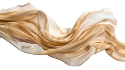 beige fabric flying in the wind on Isolated white png background.