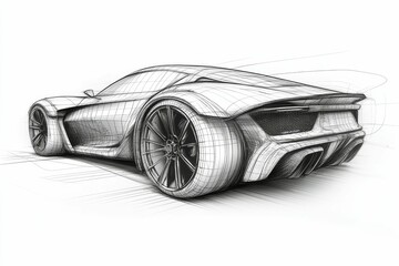 Naklejka premium Sketch of sleek, futuristic sports car, rear view.