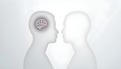 Abstract Dual Profile With Brain Highlight, Abstract Faces With Energy Waves, 