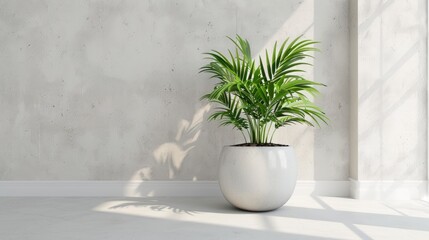 Fototapeta premium Big Green Fresh Houseplant In Flowerpot. Interior Design Mockup. Front View.