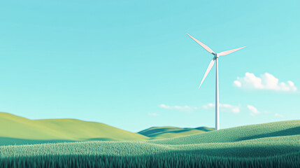 Obraz premium Wind energy development scenic hills digital art green environment panoramic view renewable concepts