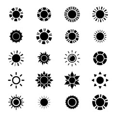 Sun sunset sunlight solar shunshine silhouette icon set collection vector flat style illustration