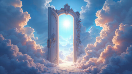 Doors opening into the vast sky on the clouds