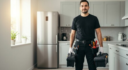 Confident Appliance Repairman in Modern Kitchen 