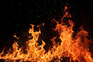 Fire flames on black background.