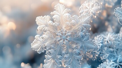 Surreal winter patterns with soft snowflake designs, Generative AI