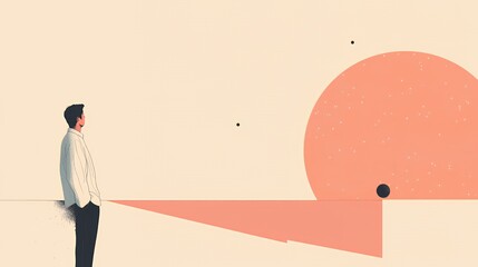 Man Observing Abstract Cosmic Landscape Artwork