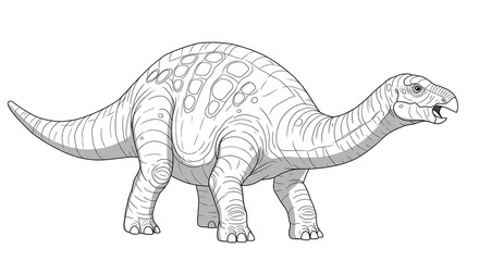 Detailed prehistoric dinosaur illustration.  Extinct animal coloring page drawing.  Black and white vertebrate.