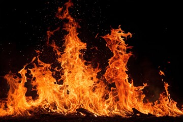 Fire flames on black background.
