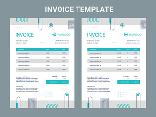 Business Invoice template. Professional payment agreement layout, corporate bill spreadsheet receipt and invoices for customer vector set of payment form document, receipt tax or bill illustration