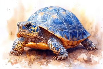 Obraz premium A colorful illustration of a turtle, showcasing its detailed shell and natural habitat.