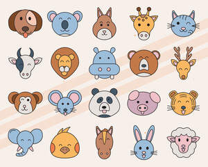 Set of vector icons related to animals including wild and domestic species