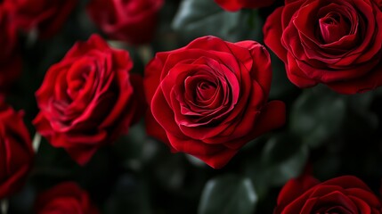 Obraz premium a bunch of red roses with green leaves on them