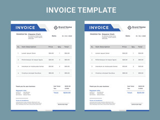 Abstract modern colorful business invoice template. color variation creative invoice Template Paper Sheet Include Accounting, Price, Tax, and Quantity. With color variation Vector illustration of Fina