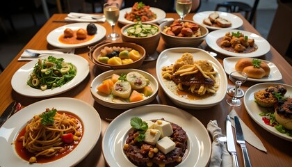 Healthy Food Selection, Luxurious Gourmet Spread_ An Upscale Table Presentation