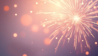 Naklejka premium Bright fireworks with joyful mood exploding against blurred sky with copy space