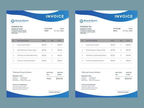 Modern business invoice template design bundle. Bill form business invoice vector. Corporate invoice template set, receipt tax or bill vector