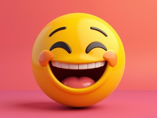 Fototapeta premium 3D Rendered Happy Emoji Smiling Face Joyful Expression Fun Laughter