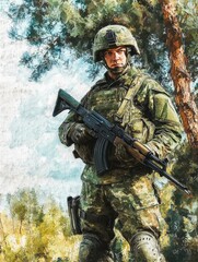 Fototapeta premium Army sniper during the military operation in the mountain. war 