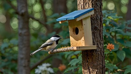 Bird Feeder attatched to a tree trunk