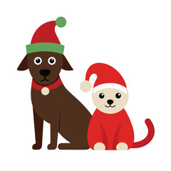 Dog and Cat in Santa Hats Vector Illustration, Cartoon Clipart & Line Art Design.eps