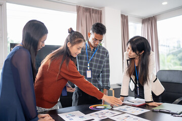 Asian business woman Brainstorm meeting pplication Designers mobile app interface Creative digital development software design project ux ui