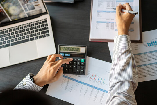 Auditor or internal revenue service staff, Business men checking annual financial statements of company. Audit Concept.