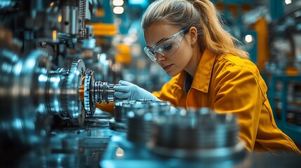 Woman Engineer Working on Complex Machinery