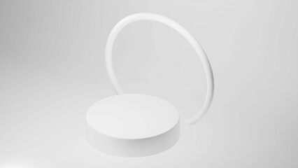 3D Cylinder white pedestal podiums with line circle backdrop background clean luxury style