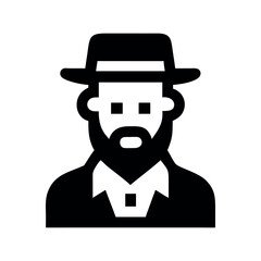 A bearded Jew with a hat and sunglasses. Hasid icon. Vector icon of a man in a hat and suit.