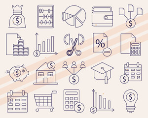 Additional budget-themed vector icons featuring various financial and budgeting elements